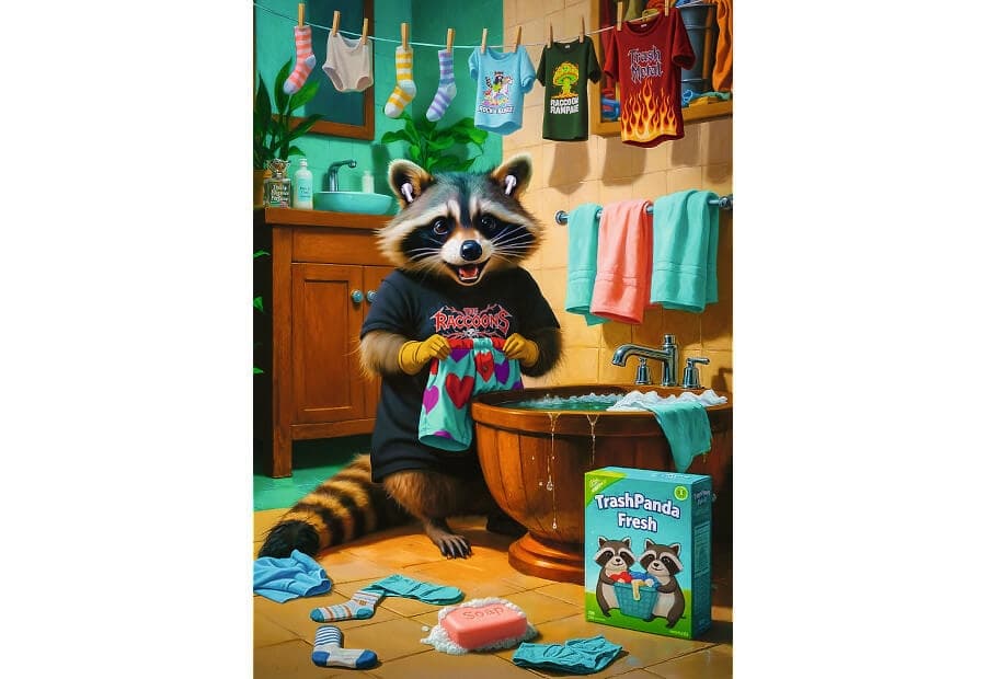 Raccoon Laundry Day
