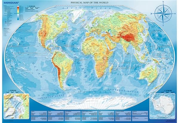 Large Physical Map of the World