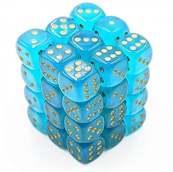 Dice - TerningesÃ¦t - 36 stk. 6 sidet (D6) - Borealis Polyhedral Luminary (Glow-in-the-Dark): Teal With Gold