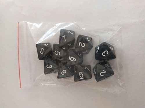 Dice - TerningesÃ¦t - 10 terninger - Kaissa Dice: Pearl - Black/White D8 (8 sidet)