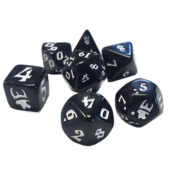 Dice - TerningesÃ¦t - 7 terninger - Munchkin Polyhedral - Black with White (Steve Jackson Games)