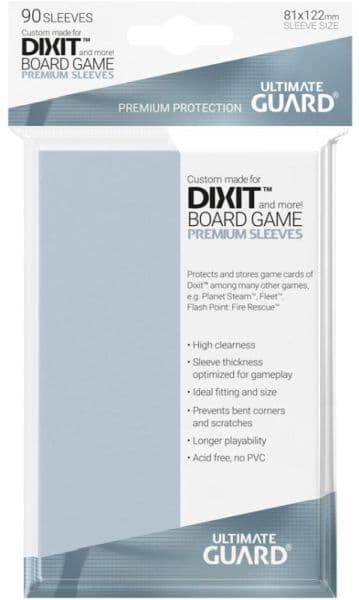 Ultimate Guard Premium Soft Sleeves (Brætspilslommer) for Board Game Cards Dixit (90 Lommer) (Clear/Transparent/Gennemsigtig) 81x122mm