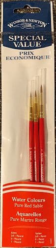 Winsor & Newton - Pure Red Sable: Special Value Brush Set (Sizes 1, 0, 2/0)