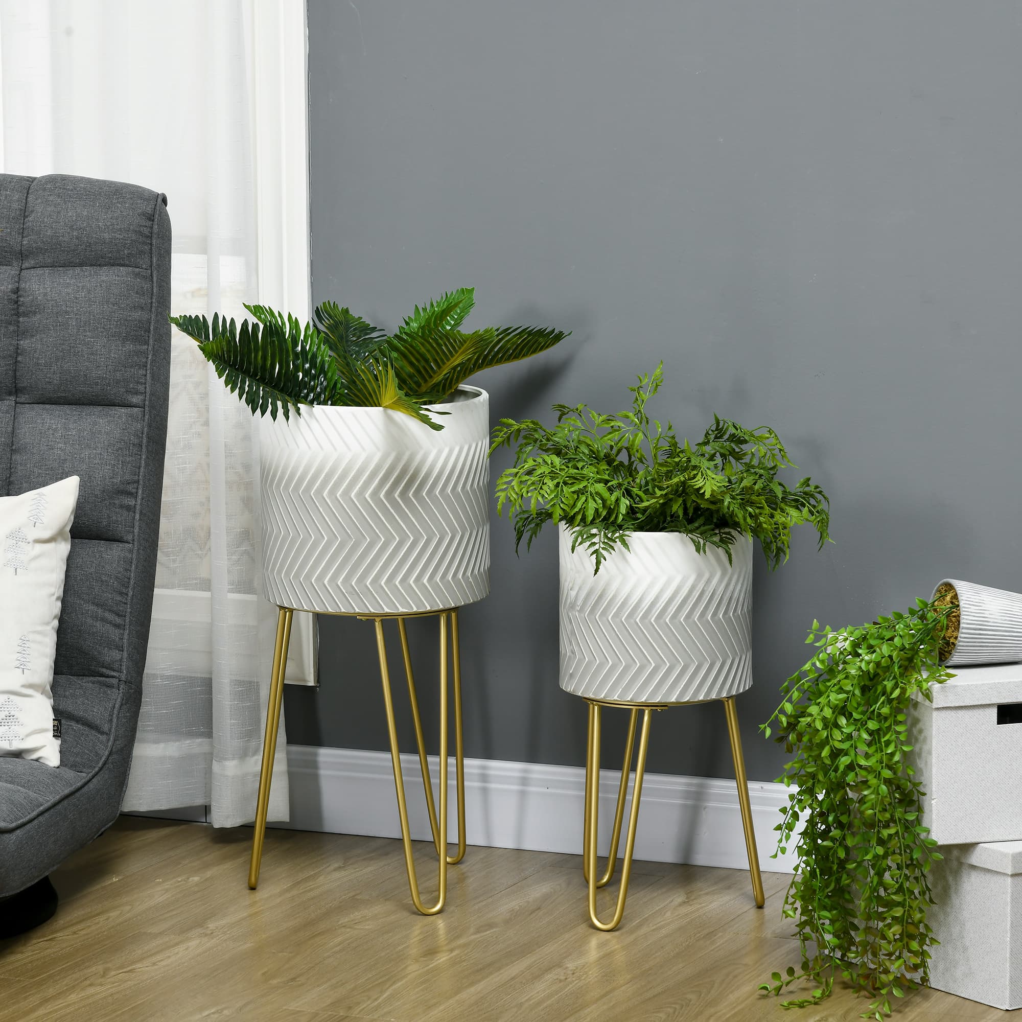 Blomsterpotter sæt med 2 plantestativer plantekasseramme til stue og balkon lavet af metal, moderne design