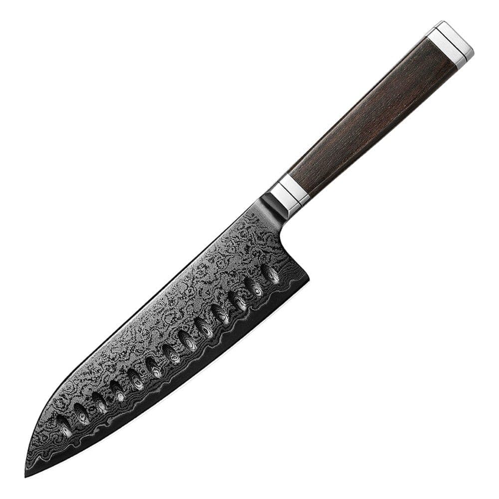 Enenra | Santoku 180 mm | Japansk allround kniv | Rinzen #1 & Sort Damaskus67