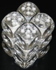 Dice - Terningesæt - 12 stk. 6 sidet (D6) - Translucent - Clear / White