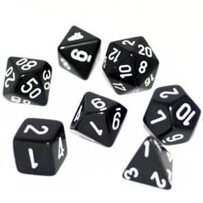 Dice - Terningesæt - 7 terninger - Opaque Polyhedral Black With White