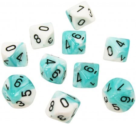 Dice - Terningesæt - 10 terninger - Gemini D10 (10 Sidet) - Teal-White With Black