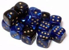 Dice - Terningesæt - 12 stk. 6 sidet (D6) - Gemini - Black-Blue / Gold