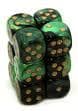 Dice - Terningesæt - 12 stk. 6 sidet (D6) - Gemini - Black-Green / Gold