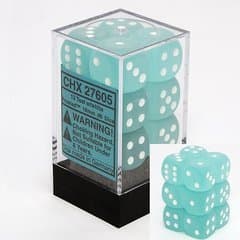 Dice - Terningesæt - 12 stk. 6 sidet (D6) - Frosted - Teal / White