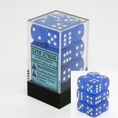 Dice - Terningesæt - 12 stk. 6 sidet (D6) - Frosted - Blue / White