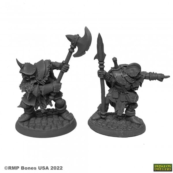 Reaper Bones USA Dungeon Dwellers: Orcs of the Ragged Wound Leaders (2) - Plastic Miniatures
