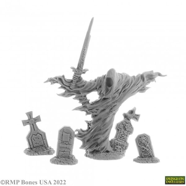 Reaper Bones USA Dungeon Dwellers: Grave Wraith and Tombstones (3) - Plastic Miniatures