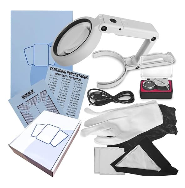 Card Grading Kit Centering Tool - LED Magnifying Table Lamp, High Intensity Magnifying Loupe, Microfiber Cloth