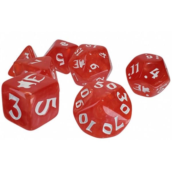 Dice - Terningesæt - 7 terninger - Munchkin Polyhedral - Red with White (Steve Jackson Games)