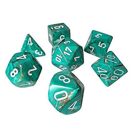 Dice - Terningesæt - 7 terninger - Marble Polyhedral Oxi-Copper With White