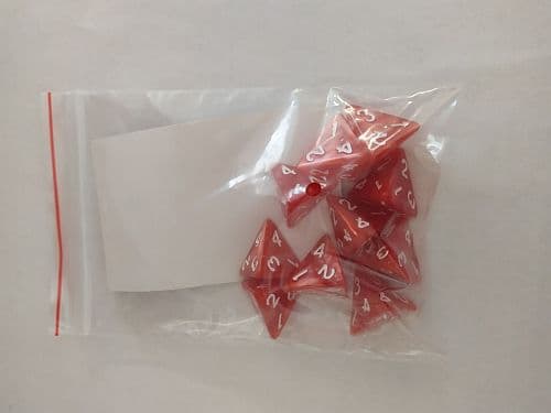 Dice - Terningesæt - 10 terninger - Kaissa Dice: Pearl - Red/White D4 (4 sidet)