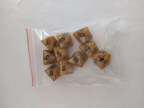 Dice - Terningesæt - 10 terninger - Kaissa Dice: Pearl - Yellow/Black D8 (8 sidet)