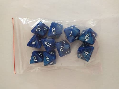 Dice - Terningesæt - 10 terninger - Kaissa Dice: Pearl - Blue/White D8 (8 sidet)
