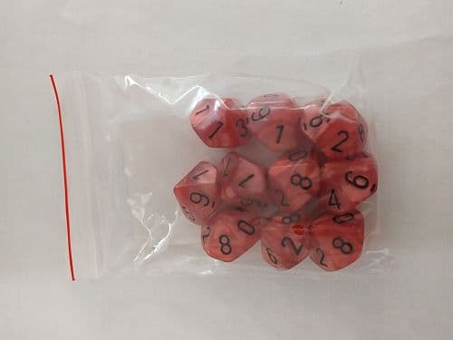 Dice - Terningesæt - 10 terninger - Kaissa Dice: Pearl - Red/Black D10 (10 sidet)