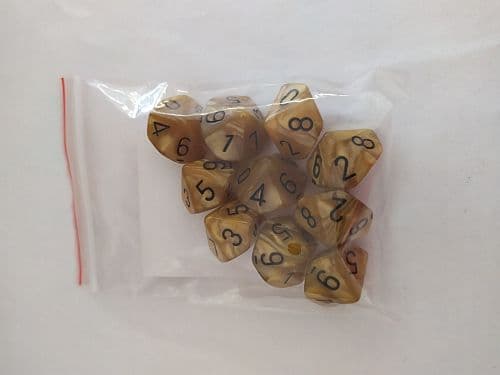 Dice - Terningesæt - 10 terninger - Kaissa Dice: Pearl - Yellow/Black D10 (10 sidet)