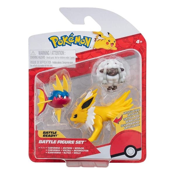 Pokémon: Battle Feature Action Figures 3-Pack - Wooloo, Carvanha, Jolteon - 5cm