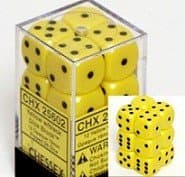 Dice - Terningesæt - 12 stk. 6 sidet (D6) - Opaque - Yellow with Black