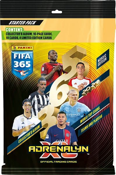 Panini Adrenalyn XL: FIFA 365 2024 Nordic Edition - Startersæt - Mappe, Guide, 3 Boosters & 4 Limited-kort