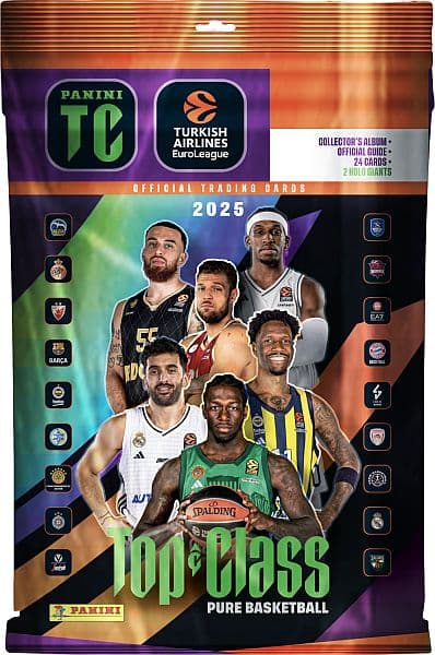 Panini Basketball Top Class: EuroLeague 2025 - Startersæt - Mappe, 2 Holo Giants & 3 Boosters