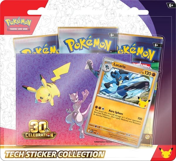 Pokemon Blister Pack - Mega Evolution: 30th Celebration - Tech Sticker Collection Blister: Lucario (3 Boosters)