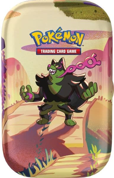 Pokemon Tin Kasse - 2024 Summer Scarlet & Violet: Shrouded Fable Mini Tin: Okidogi (2 Boosters & Klistermærker)