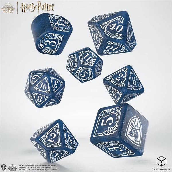 Dice - Terningesæt - 7 terninger - Harry Potter - Ravenclaw Modern - Glittering Indigo With White