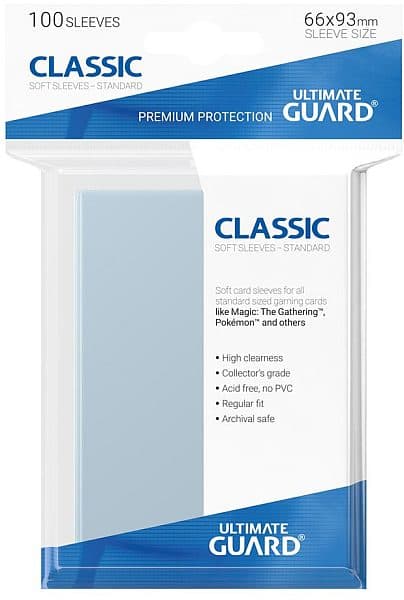 Ultimate Guard Classic Soft sleeves (lommer) Standard Size transparent (clear/gennemsigtig) (100 lommer) 66x93mm
