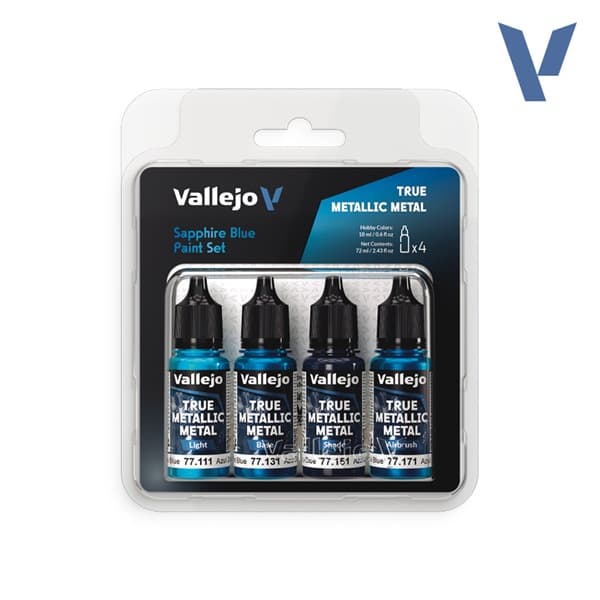 Vallejo Maling - True Metallic Metal: Paint Set - Sapphire Blue (4 colors)
