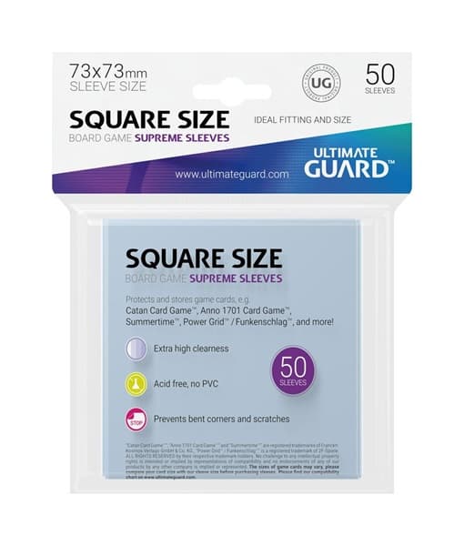 Ultimate Guard Supreme sleeves (Brætspils Lommer) for Board Game Cards Square (50 Lommer) 73x73mm